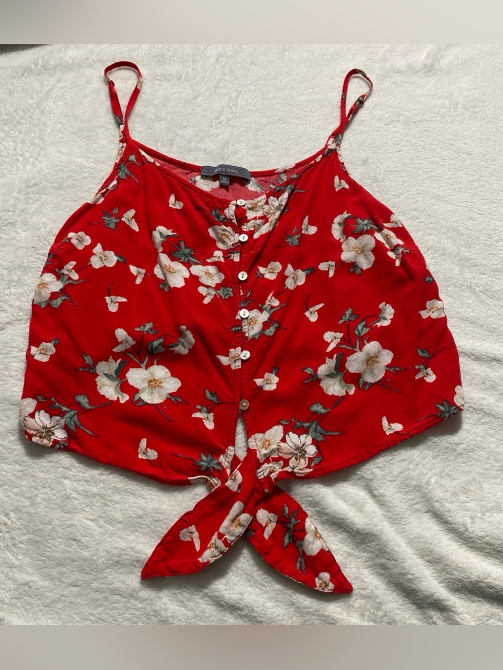 BE COOL Red Floral Tie-Front Camisole